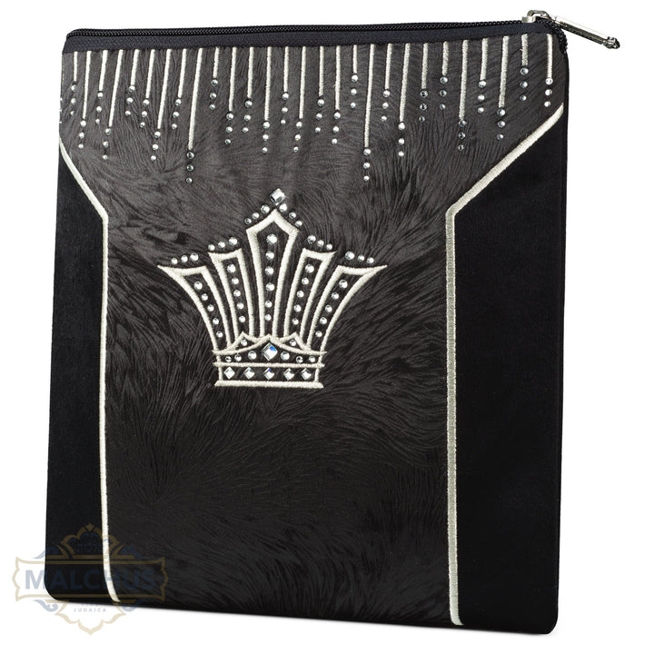 Black Velvet Tallis & Tefillin Bag, Silver Embroidery, Design #897