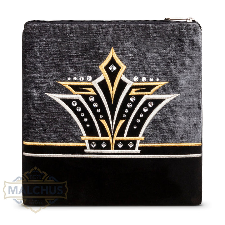 Black velvet tallis and tefillin bag with gold embroidery, design #925 | Judaica Square Lakewood