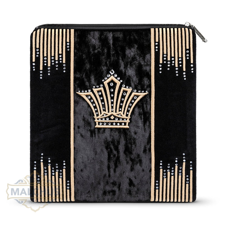 Black velvet tallis and tefillin bag with gold embroidery, design #931 | Judaica Square Lakewood