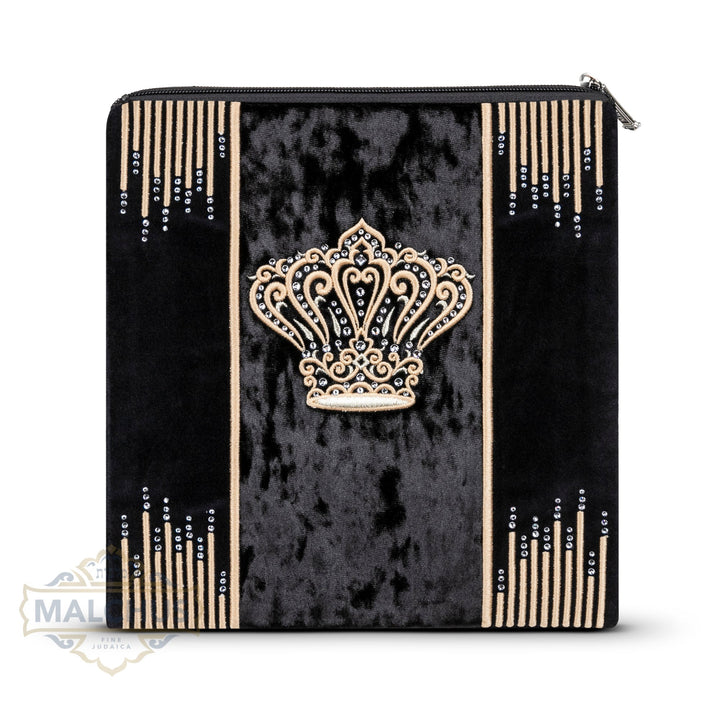 Black velvet tallis and tefillin bag with gold embroidery, design #936 | Judaica Square Lakewood