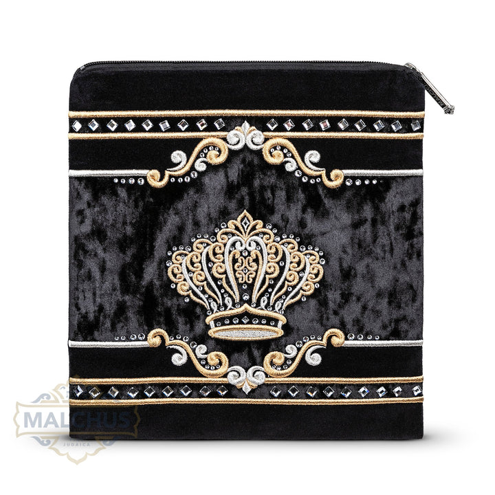 Black velvet tallis and tefillin bag with gold embroidery, design #943 | Judaica Square Lakewood