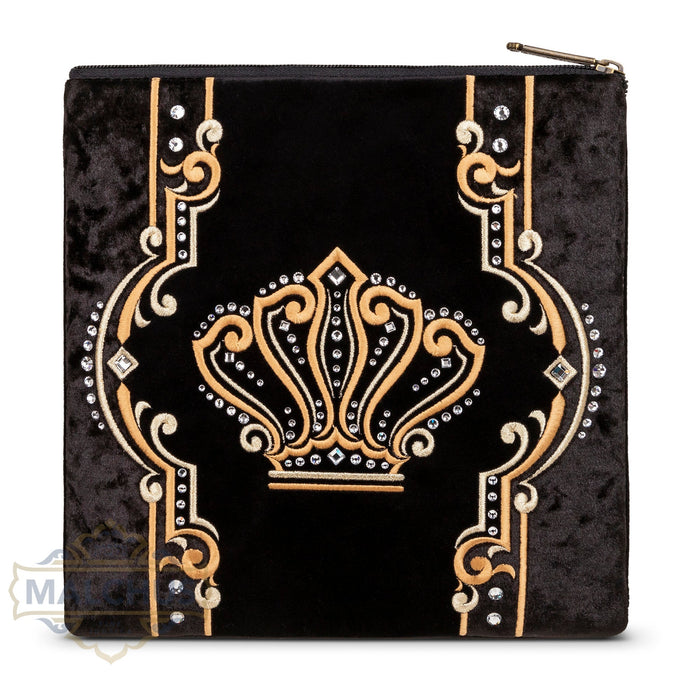 Black velvet tallis and tefillin bag with gold embroidery, design #955 | Judaica Square Lakewood