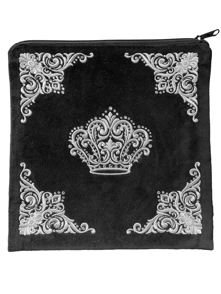 Four corner embroidery with crown on velvet bag #182 | Judaica Square Lakewood