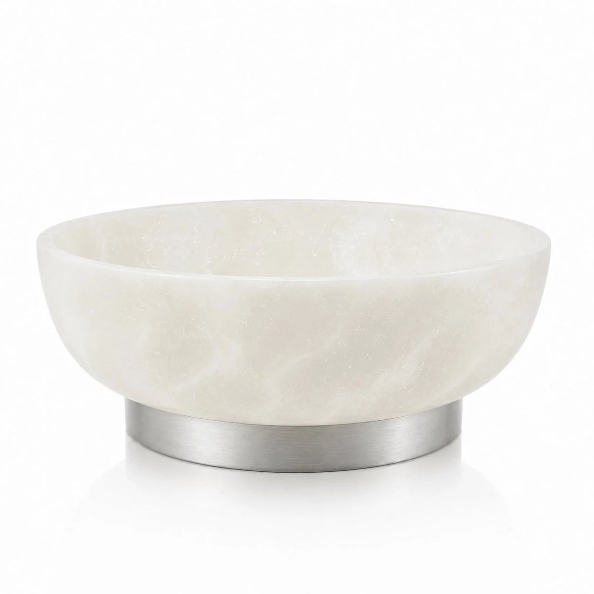 Marbled resin pedestal bowl with brushed silver base