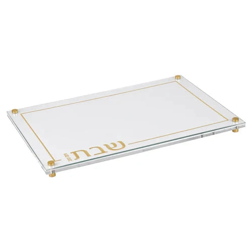 BT Shalom Collection: Lucite Leather Challah Board with Glass Top - White