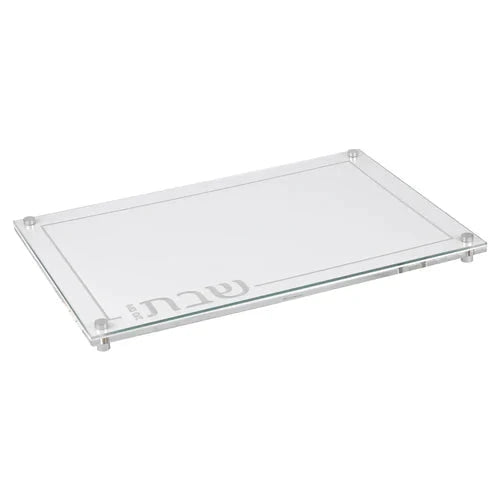 BT Shalom Collection: Lucite Leather Challah Board with Glass Top - White