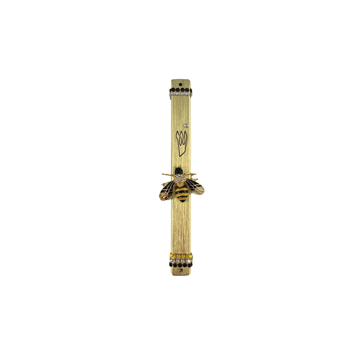 Bee and wasp mezuzah case — gold aluminum with jeweled enamel insect pins | Judaica Square Lakewood (view 7)