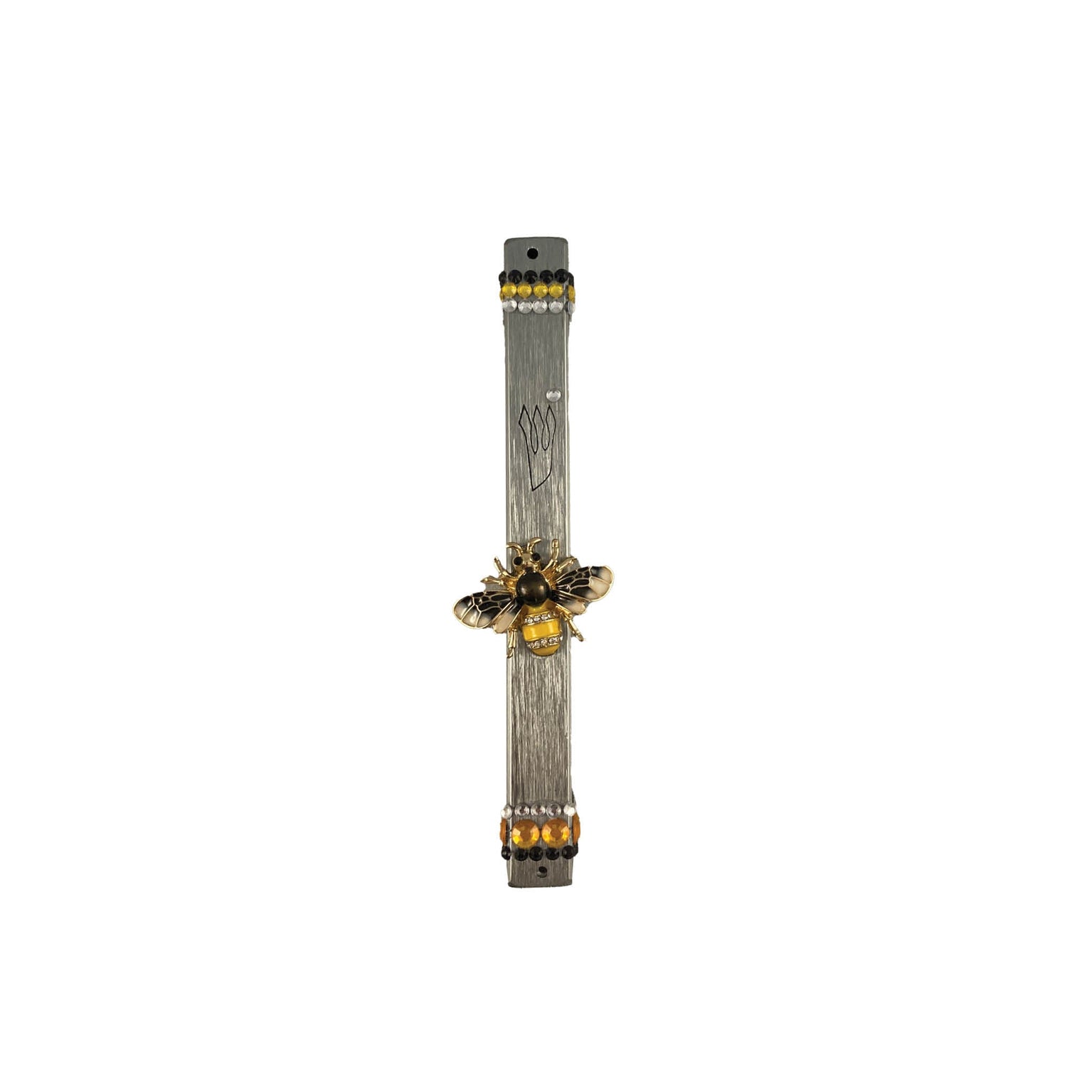 Bee and wasp mezuzah case — gold aluminum with jeweled enamel insect pins | Judaica Square Lakewood (view 5)