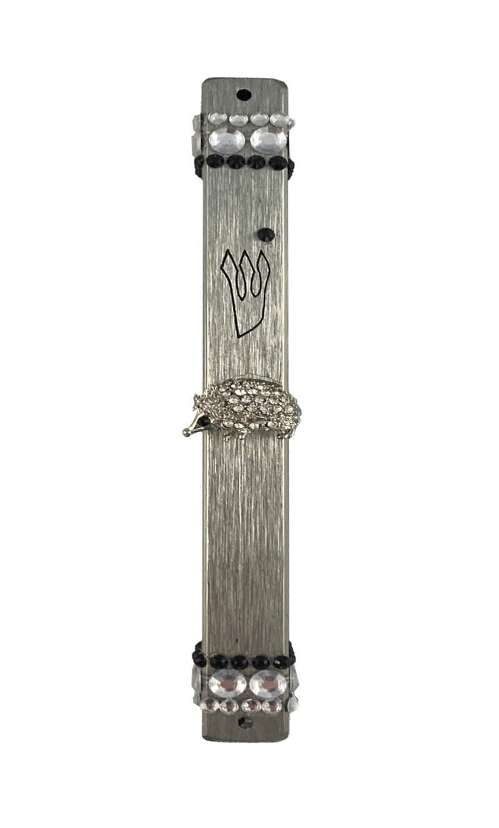 Black and white bling mezuzah case — aluminum body studded with rhinestones and enamel jewelry | Judaica Square Lakewood