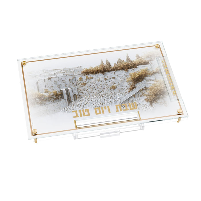 Elevated Stone Challa Board with Crumb Drawer — Shabbos, Acrylic | Judaica Square Lakewood