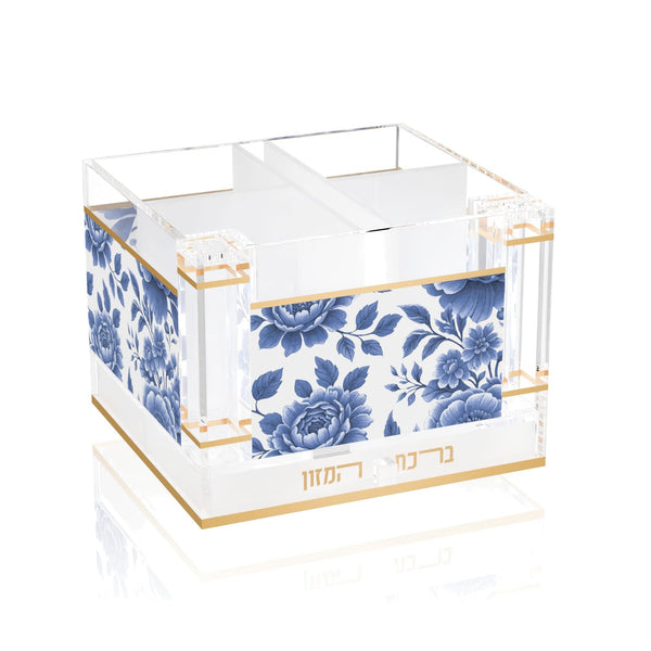 Maison Bloom Cutlery Holder with Salt, Pepper & Bencher Set — Shabbos — 7 x 6.5 x 5.2"