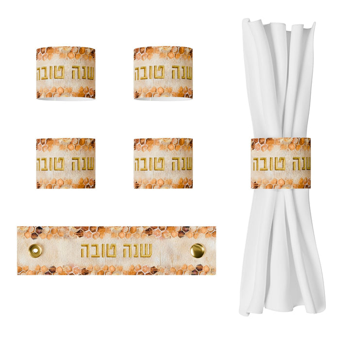 Blush Nectar Napkin Rings — Rosh Hashanah, Leatherite | Judaica Square Lakewood