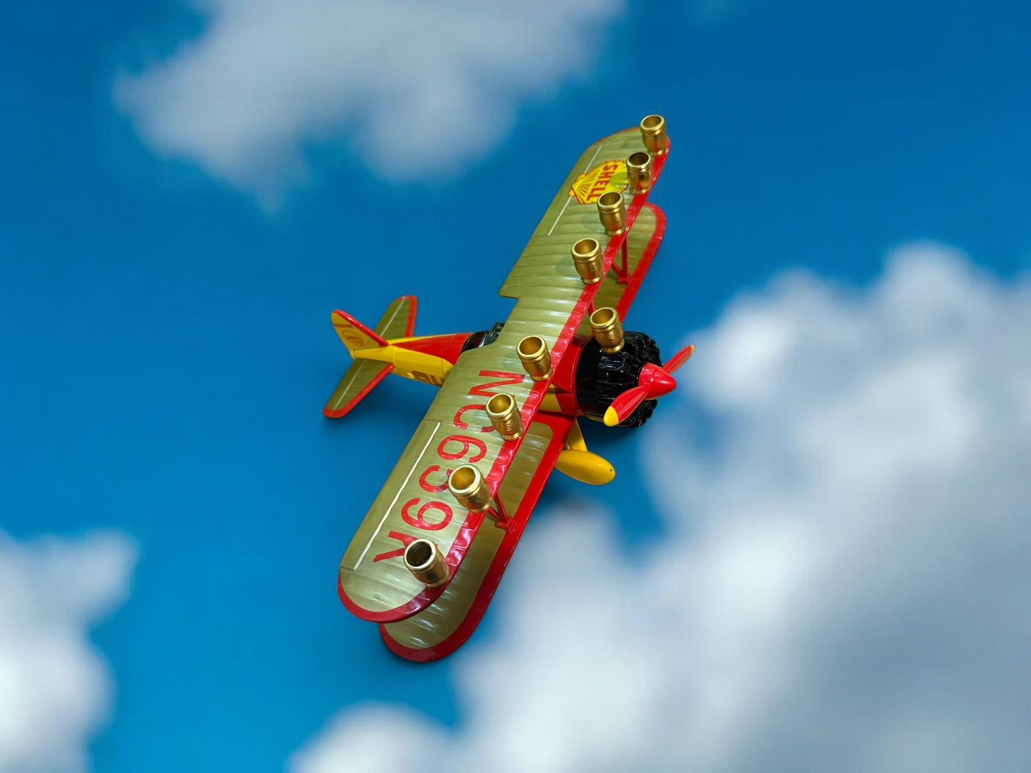 Vintage Airplane Menorah — die-cast metal plane bank fitted with aluminum cups | Judaica Square Lakewood (view 11)