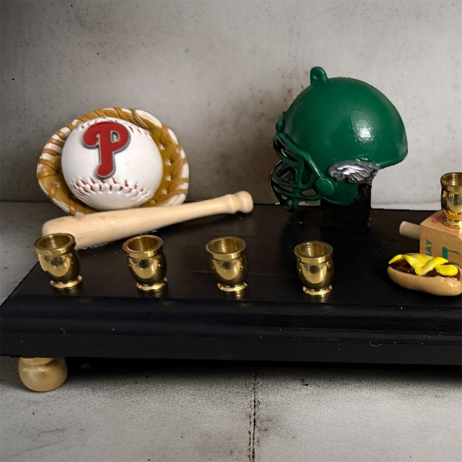 Philly sports menorah — Eagles, Phillies and Flyers charms with clay cheesesteak | Judaica Square Lakewood (view 3)