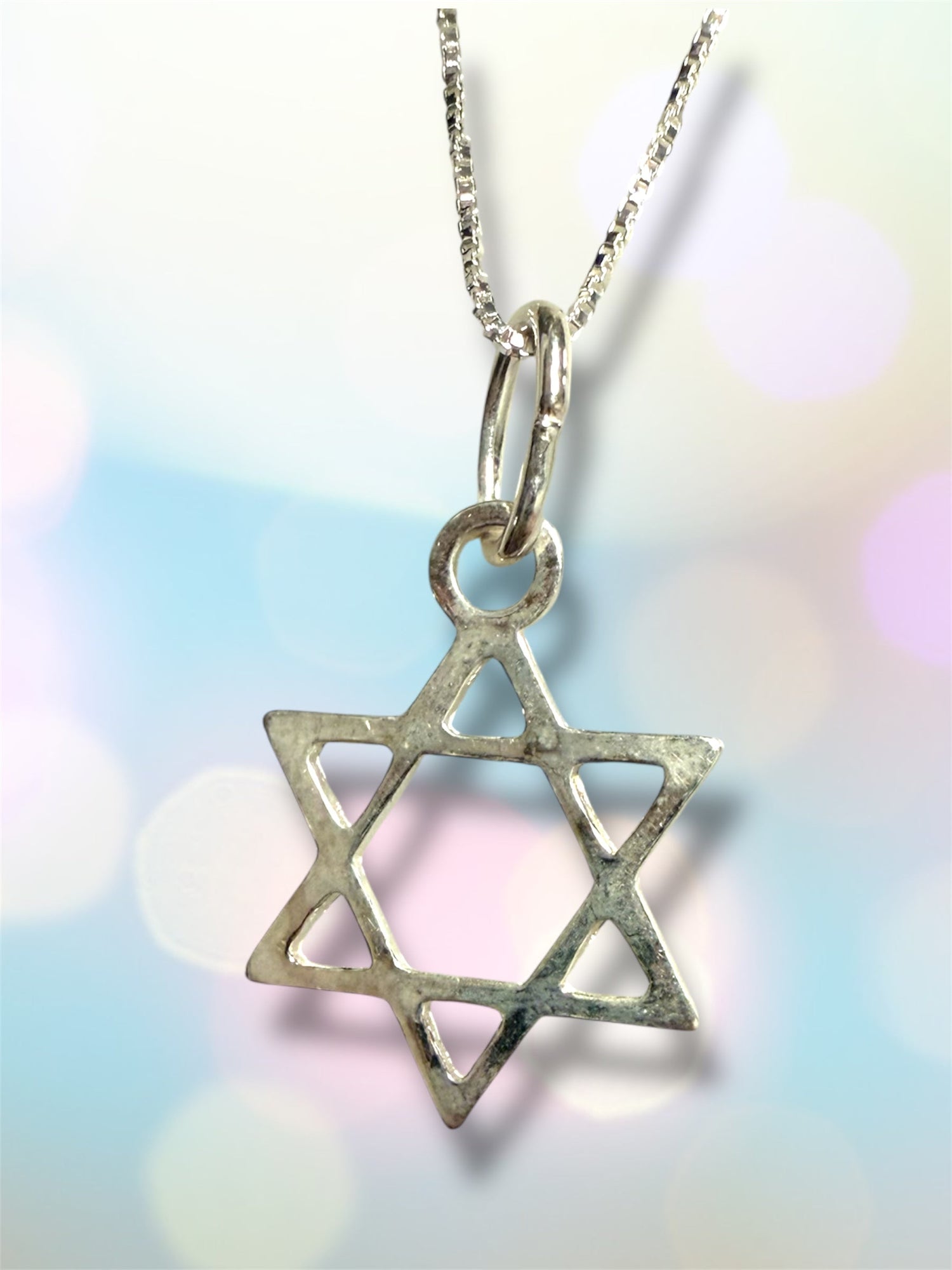 Classic sterling silver Star of David pendant on a 16 inch box chain | Judaica Square Lakewood (view 7)