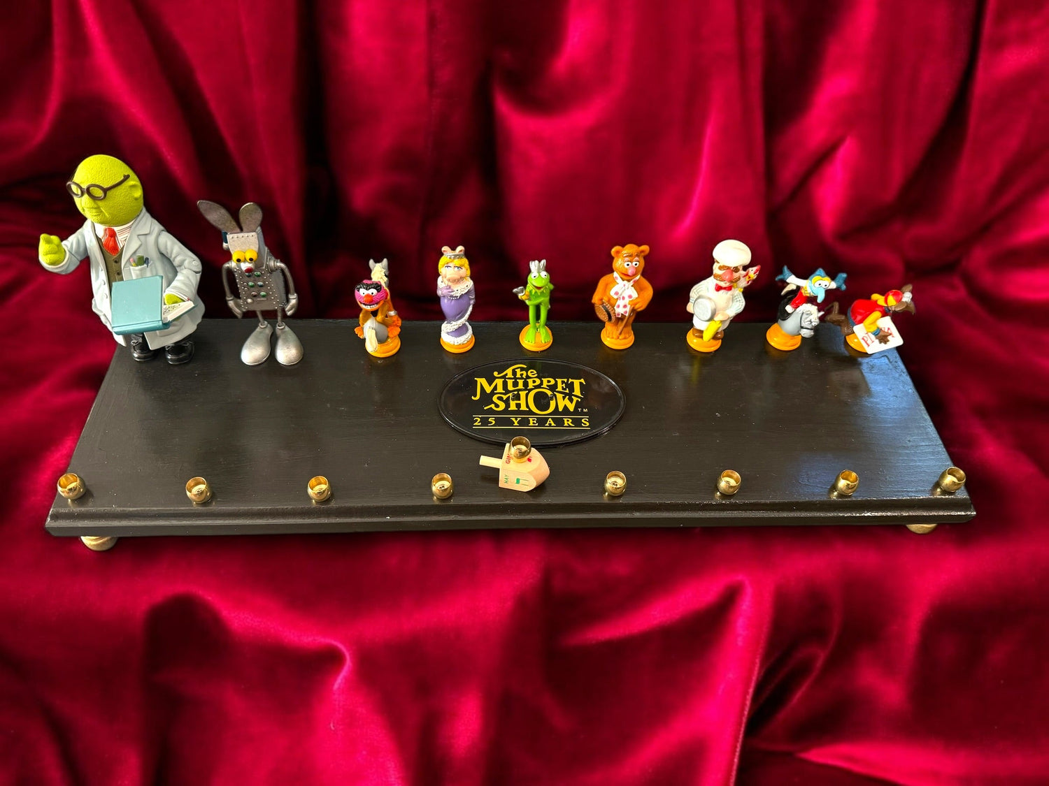 Muppets cast menorah — nine repurposed Muppets figures along a long plaque with brass cups | Judaica Square Lakewoo (view 27)