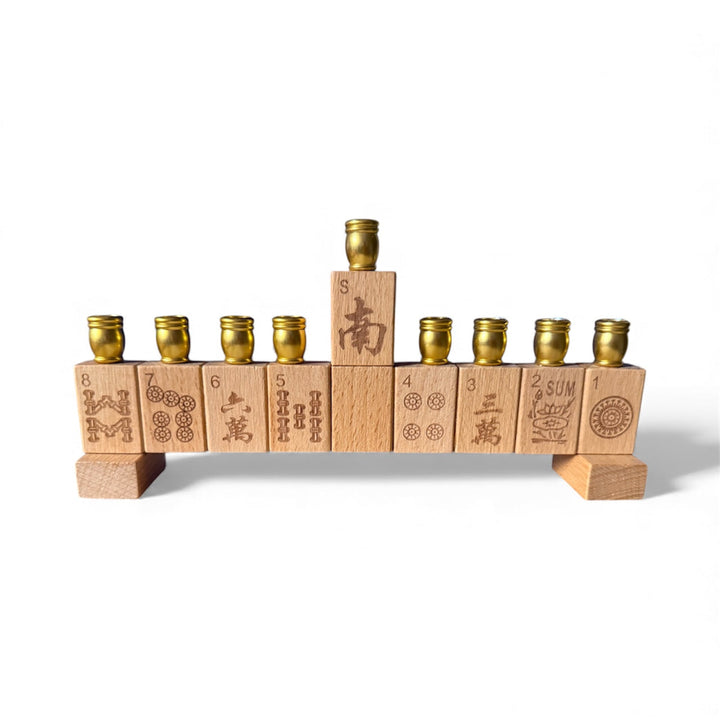 Mah Jongg Menorah — Repurposed Tiles with Numbered Candle Cups