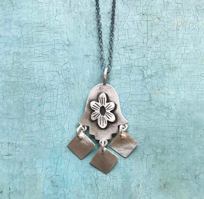 Folklorica hamsa necklace — sterling silver amulet with fringe | Judaica Square Lakewood