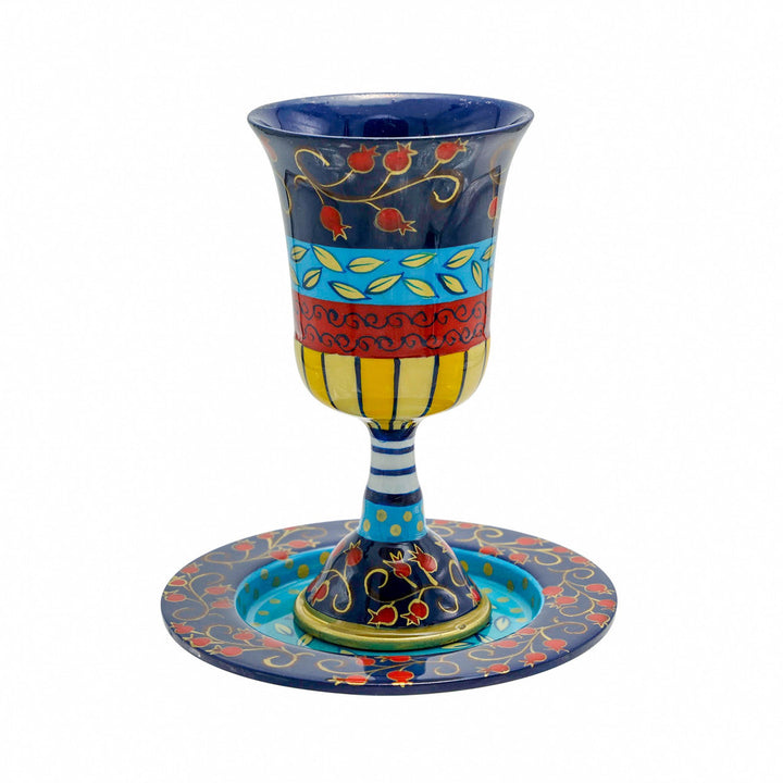 Hand Painted Kiddush Cup Pomegranate Design-Multicolor (EM-CAJ1)