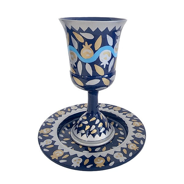 Hand Painted Kiddush Cup Pomegranate Design-Blue