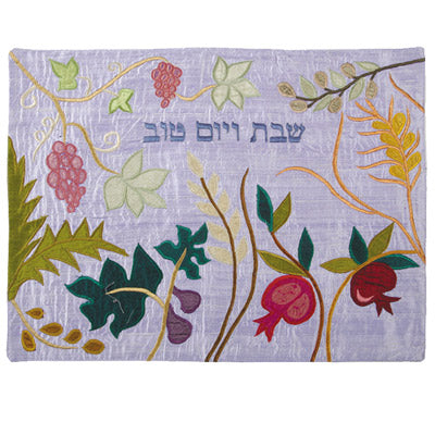 Blue Seven Species  Raw Silk Appliqued Challa Cover