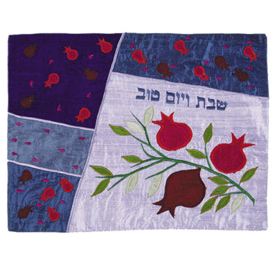 Blue Pomegranates  Raw Silk Appliqued Challa Cover