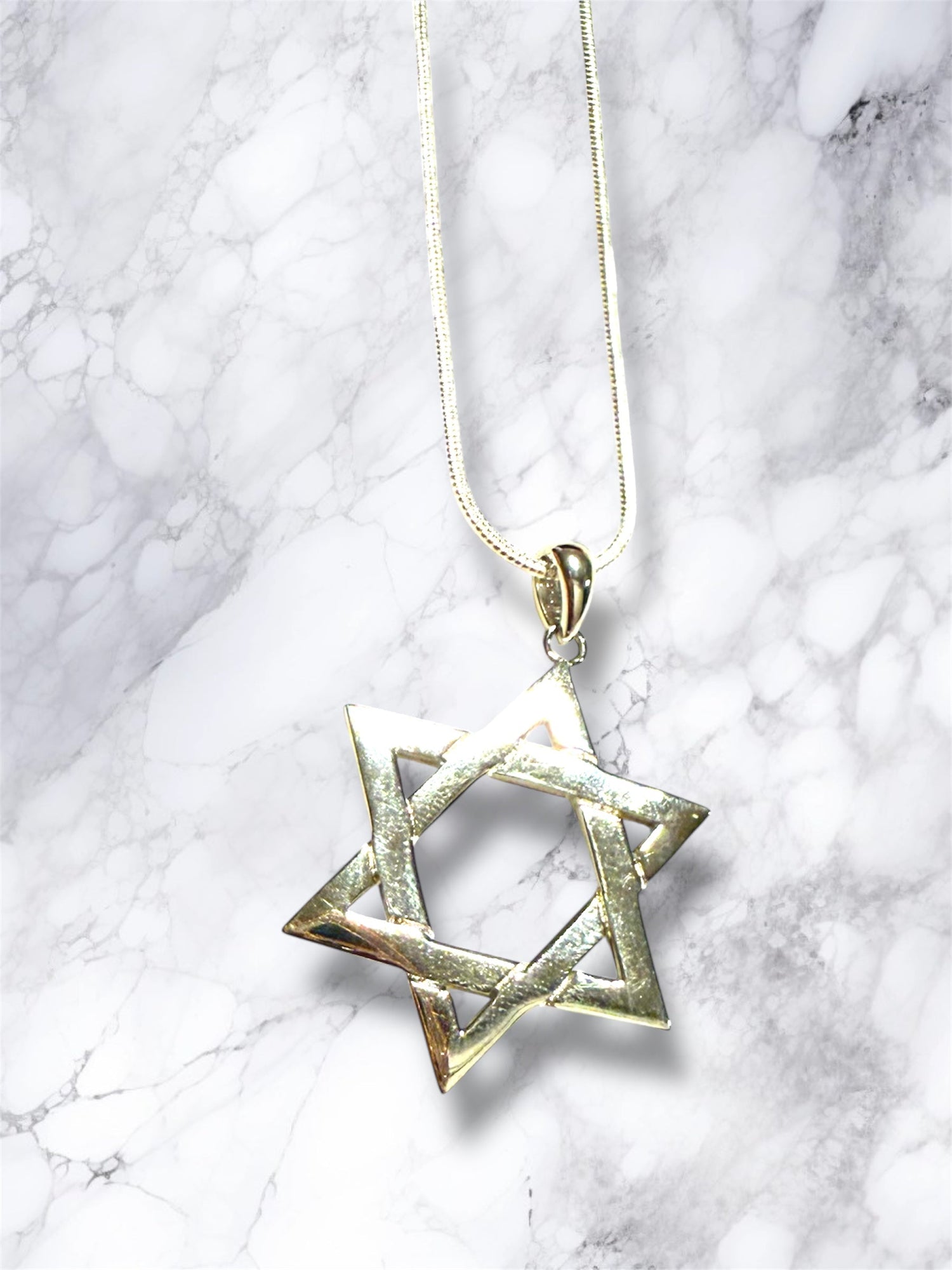 Large woven sterling silver Magen David pendant on a rope chain | Judaica Square Lakewood (view 7)
