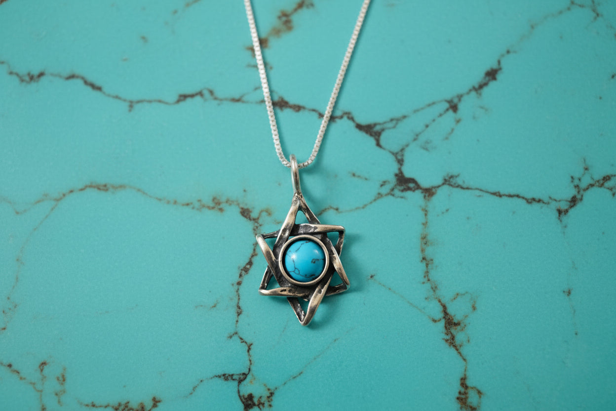 Sterling Star of David pendant with deep blue lapis lazuli stone | Judaica Square Lakewood (view 3)
