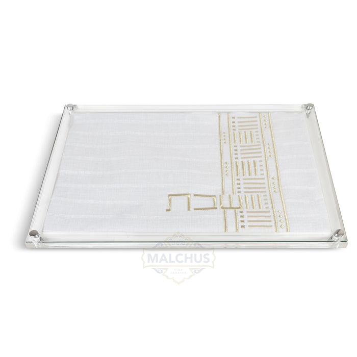 Glass Challah Board #691 Pleated Linen - Shabbos Accessories