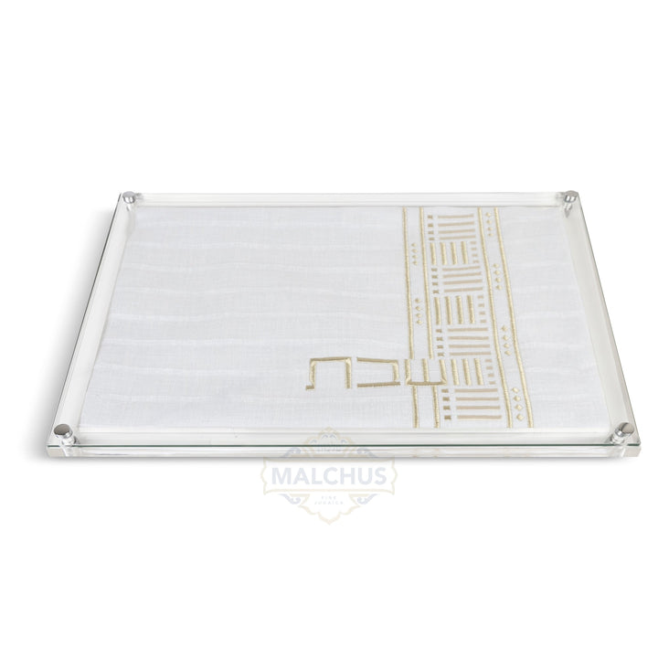 Pleated Linen Challah Board with Glass Top, Design #691, 16x11