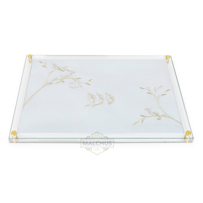Glass Challah Board #940 Linen-look - Shabbos Accessories