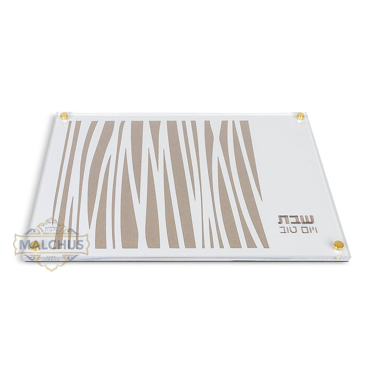 Glass Challah Board, Gold Design #102 with Matching Challah Cover, 16x11