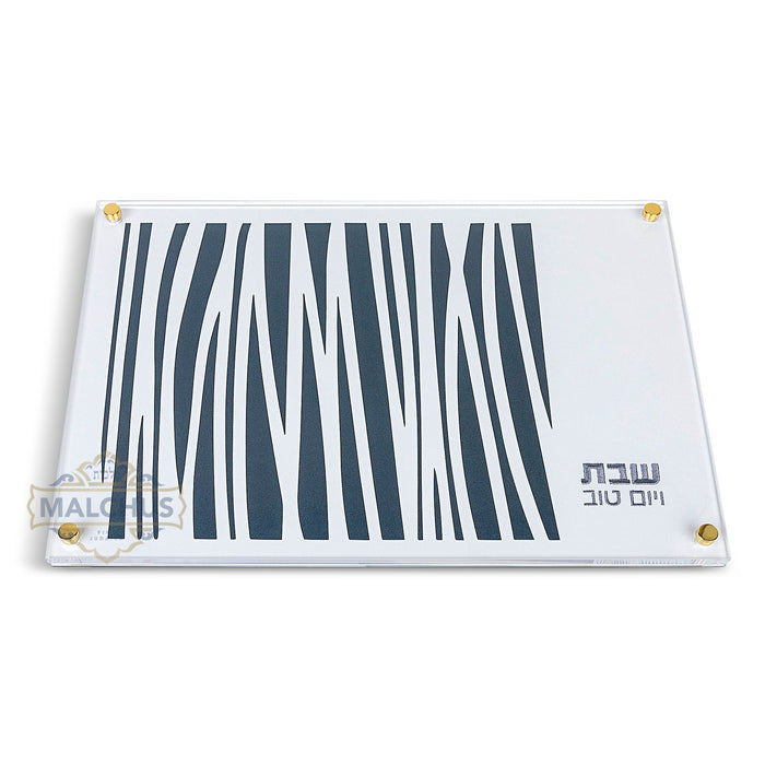 Glass Challah Board #102 Blue - Shabbos Accessories