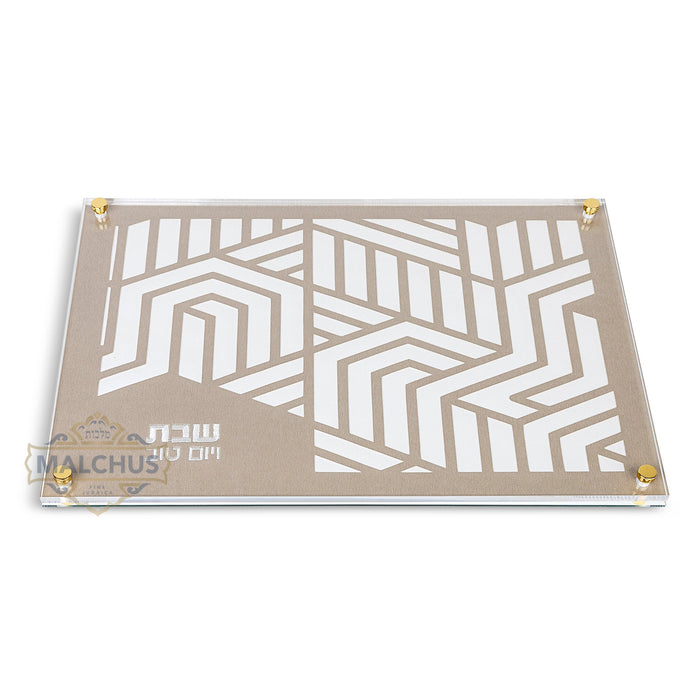 Glass Challah Board #106 Gold - Shabbos Accessories