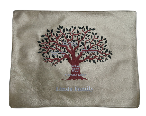 Prestige Leather Challah Cover — Family Tree & Eitz Chaim Design, Premier Collection (CC208I-GO)