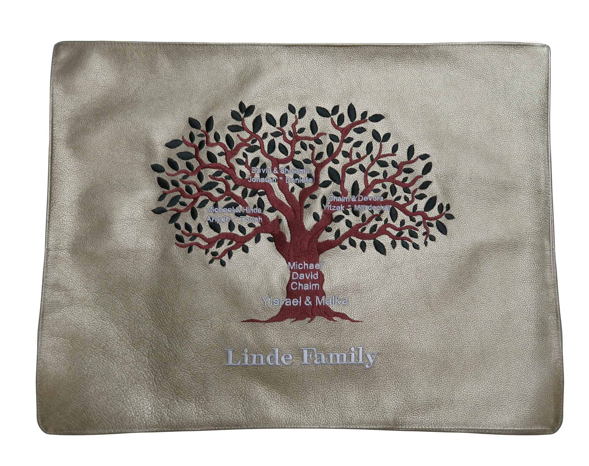 Prestige Leather Challah Cover — Family Tree & Eitz Chaim Design, Premier Collection (CC208I-GO)