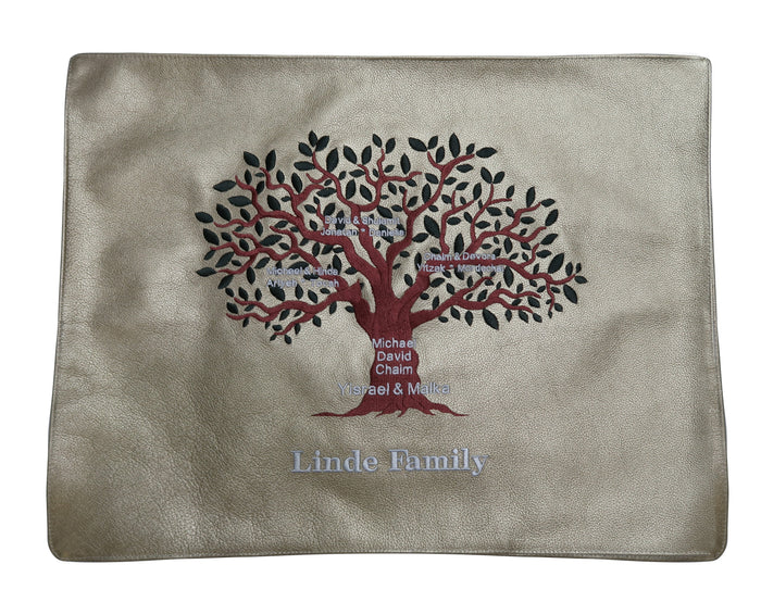 Prestige Leather Challah Cover — Family Tree & Eitz Chaim Design, Premier Collection (CC208I-GO)