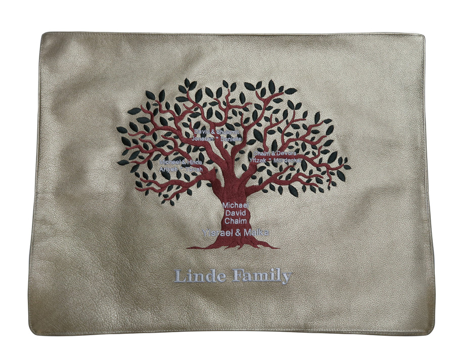 Personalization preview — Leather Challah Cover — Family Tree & Eitz Chaim Design, Premier Collection