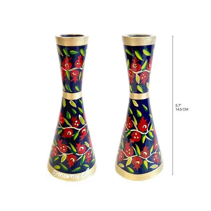Emanuel Hand Painted Candlesticks Pomegranate Multicolor 5.7"