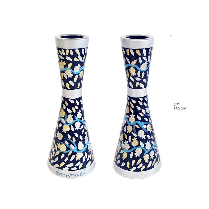 Emanuel Hand Painted Candlesticks Pomegranate Blue 5.7"