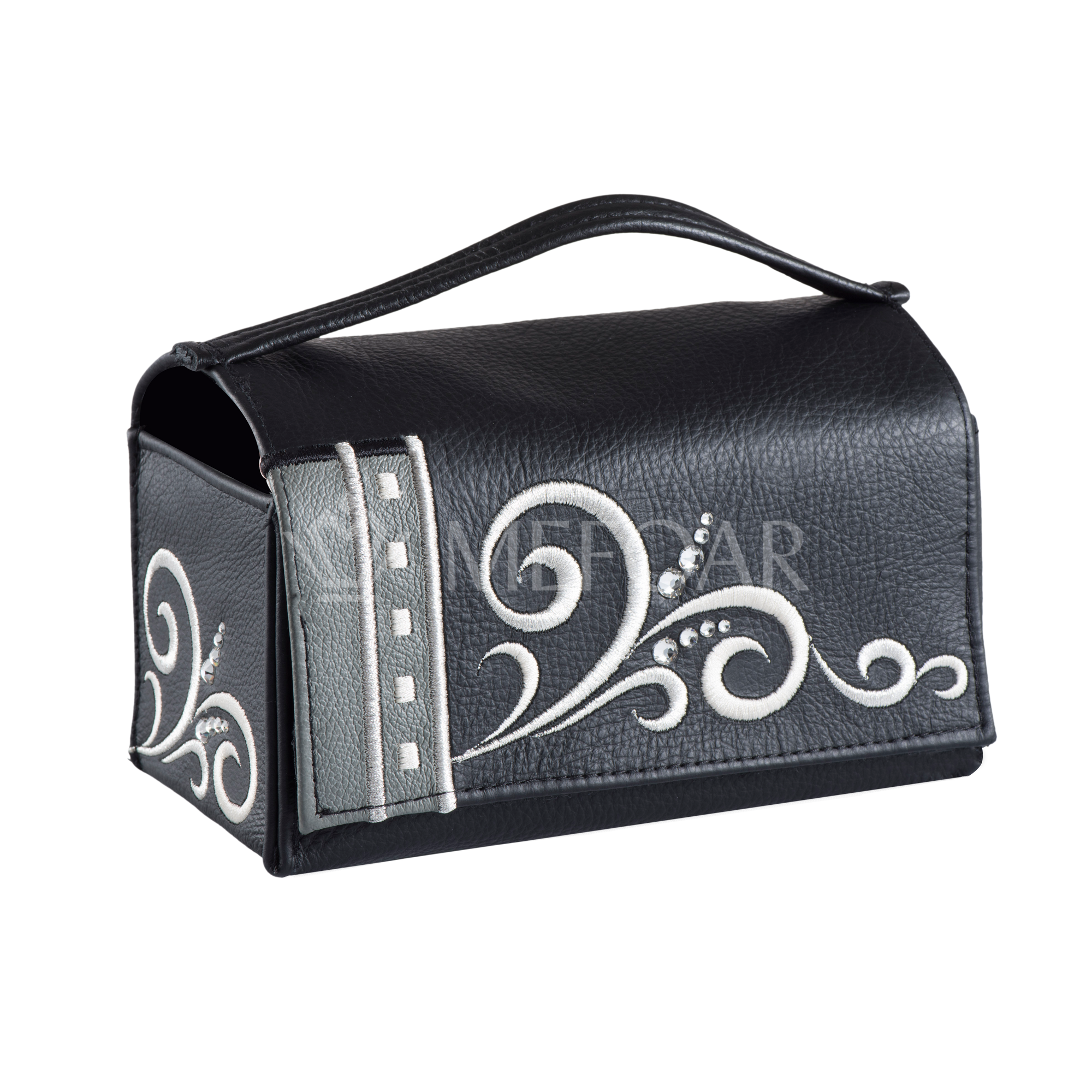 Black  and Grey Leather  Esrog Holder #346 - Lulav & Esrog Holders