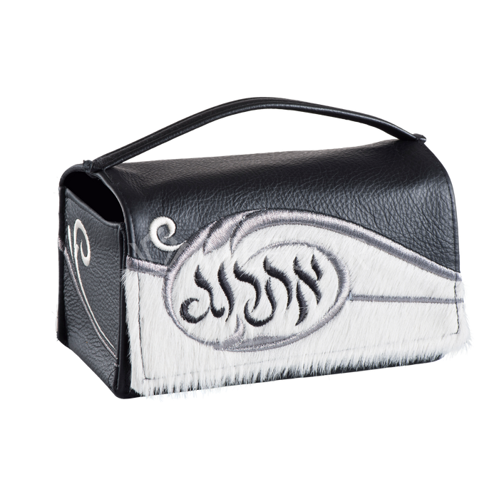 Black Leather with White Fur Esrog Holder #367 - Lulav & Esrog Holders