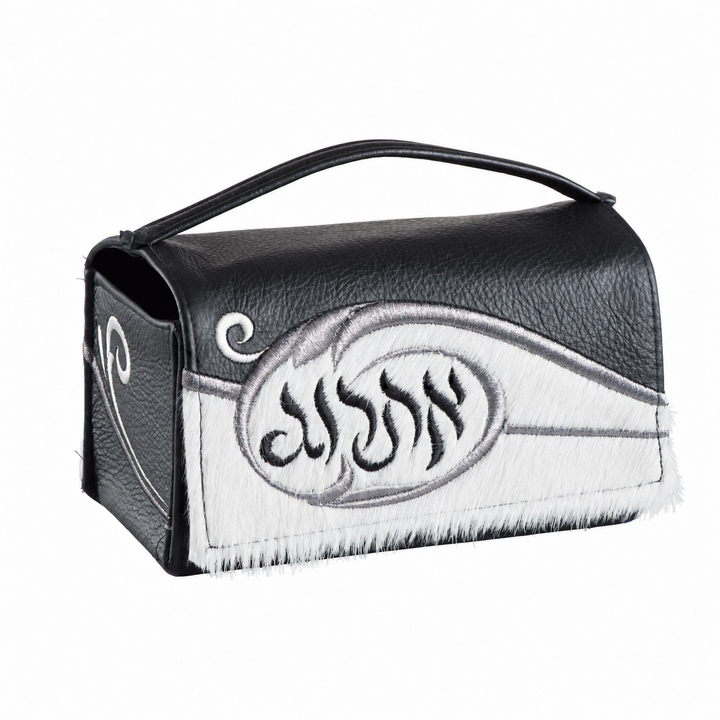 Black Leather with White Fur Esrog Holder #367 - Lulav & Esrog Holders