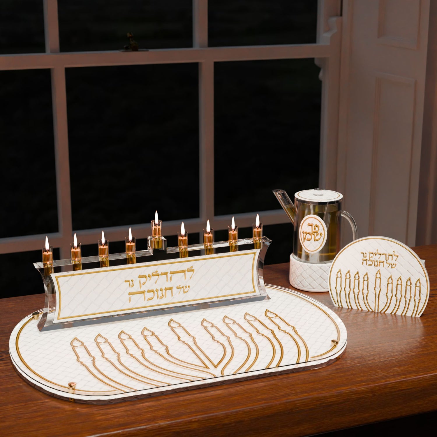 Woven Leatherite Chanukah Tray — styled in use on a set table