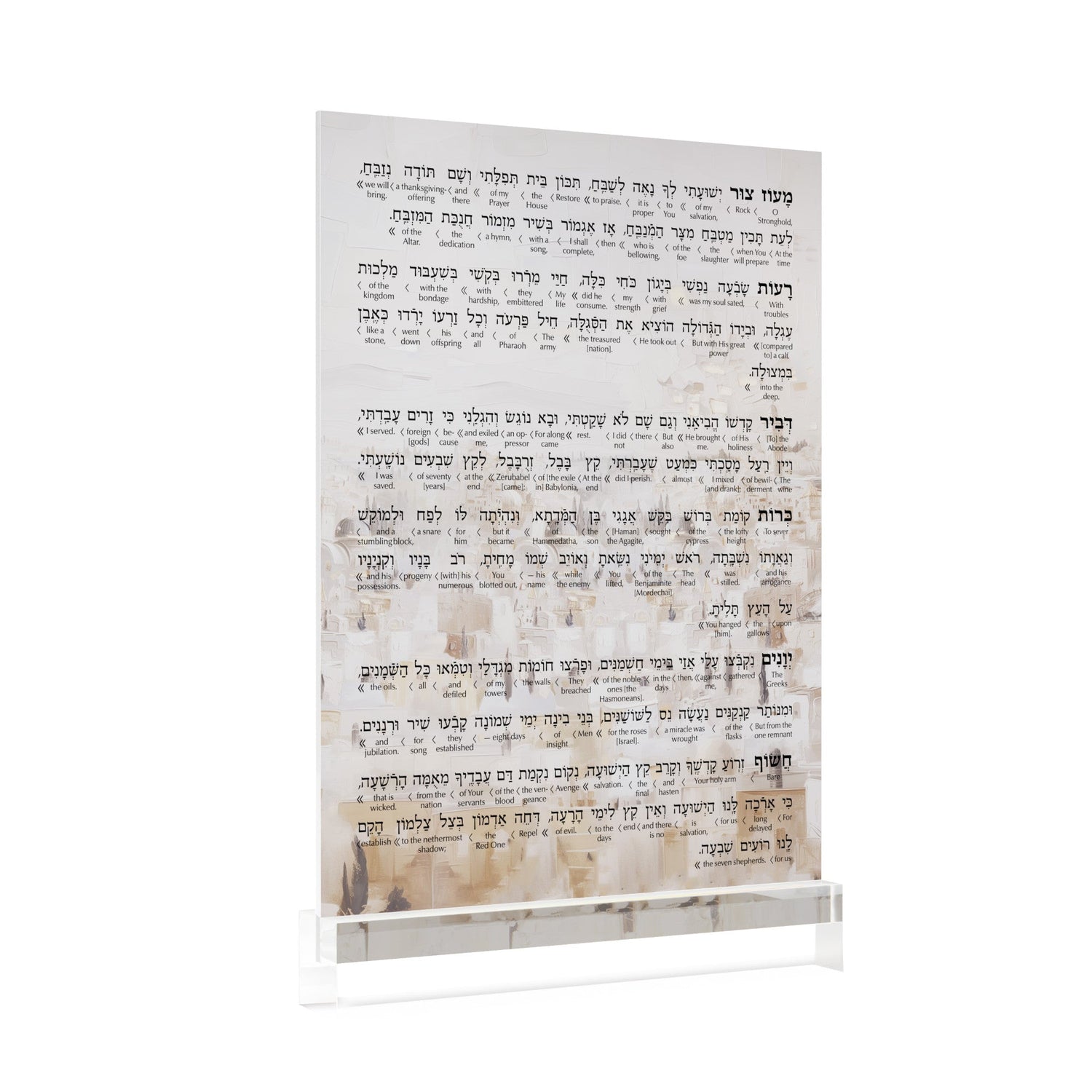 Artscroll Artwork Chanukah Brachos Card - Jerusalem Fire — Acrylic — Double-sided