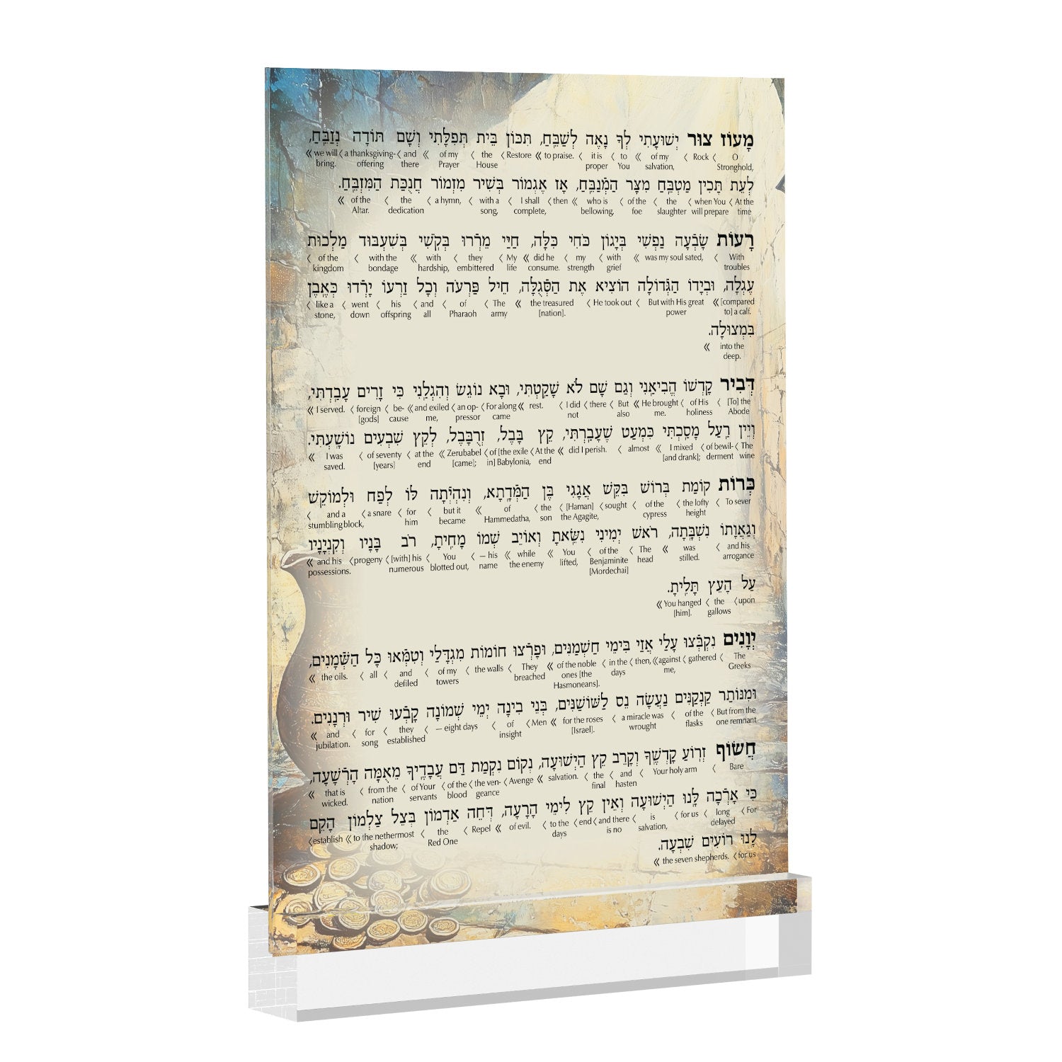 Artscroll Artwork Chanukah Brachos Card - Jerusalem Jug — Acrylic — Acrylic Chanukah Jerusalem Wall Art | Judaica Square Lakewood