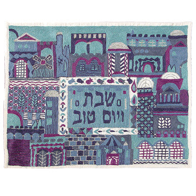 Blue Jerusalem Hand-Embroired Challa  Cover (EM-CHE5)