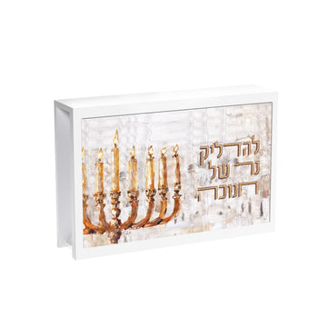 Leatherite Artwork Chanukah Matchbox - Jerusalem Fire — Leather artwork set between two pieces of lucite