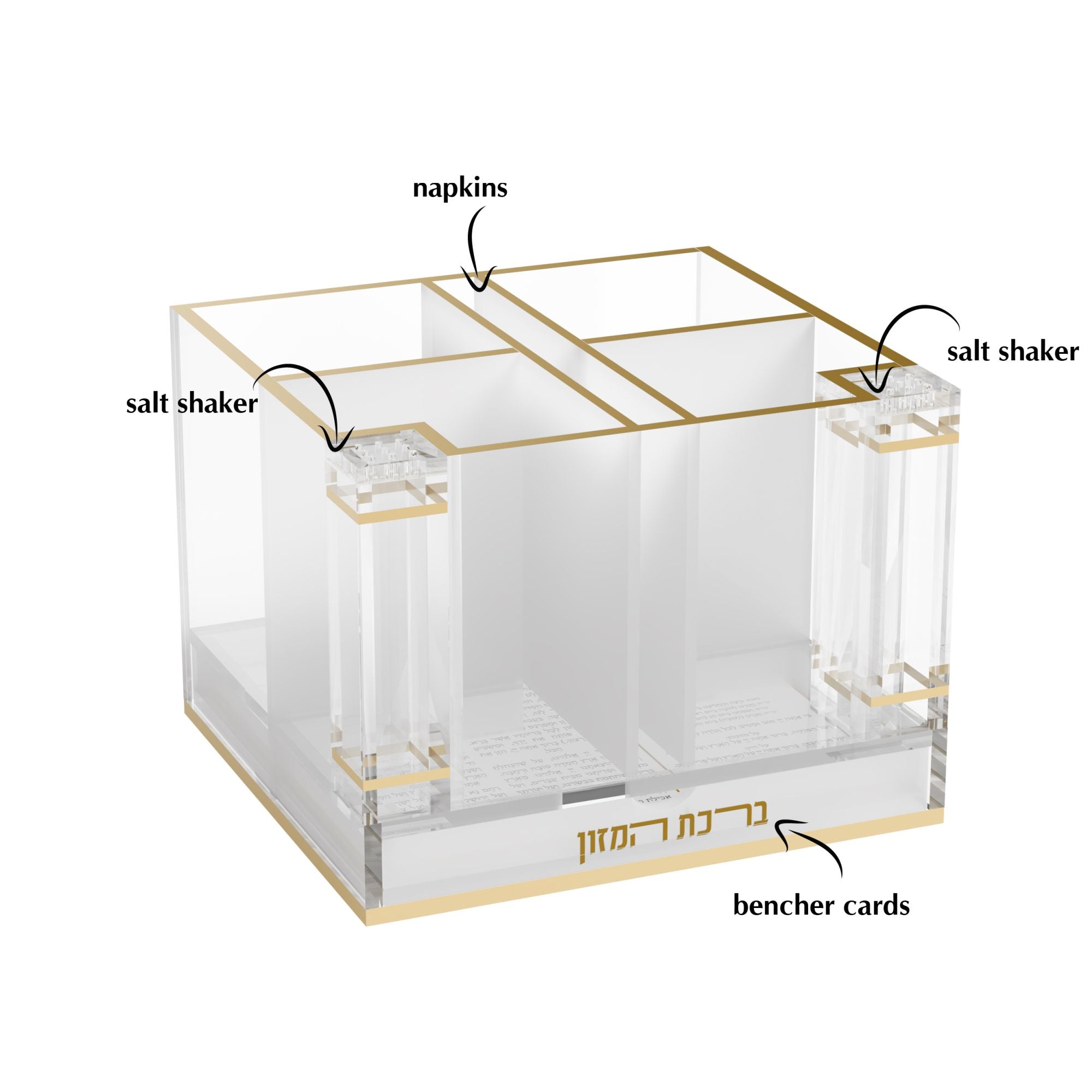 Classic Cutlery Holder with Salt & Bencher Set — Shabbos — Shabbos Bencher Set | Judaica Square Lakewood
