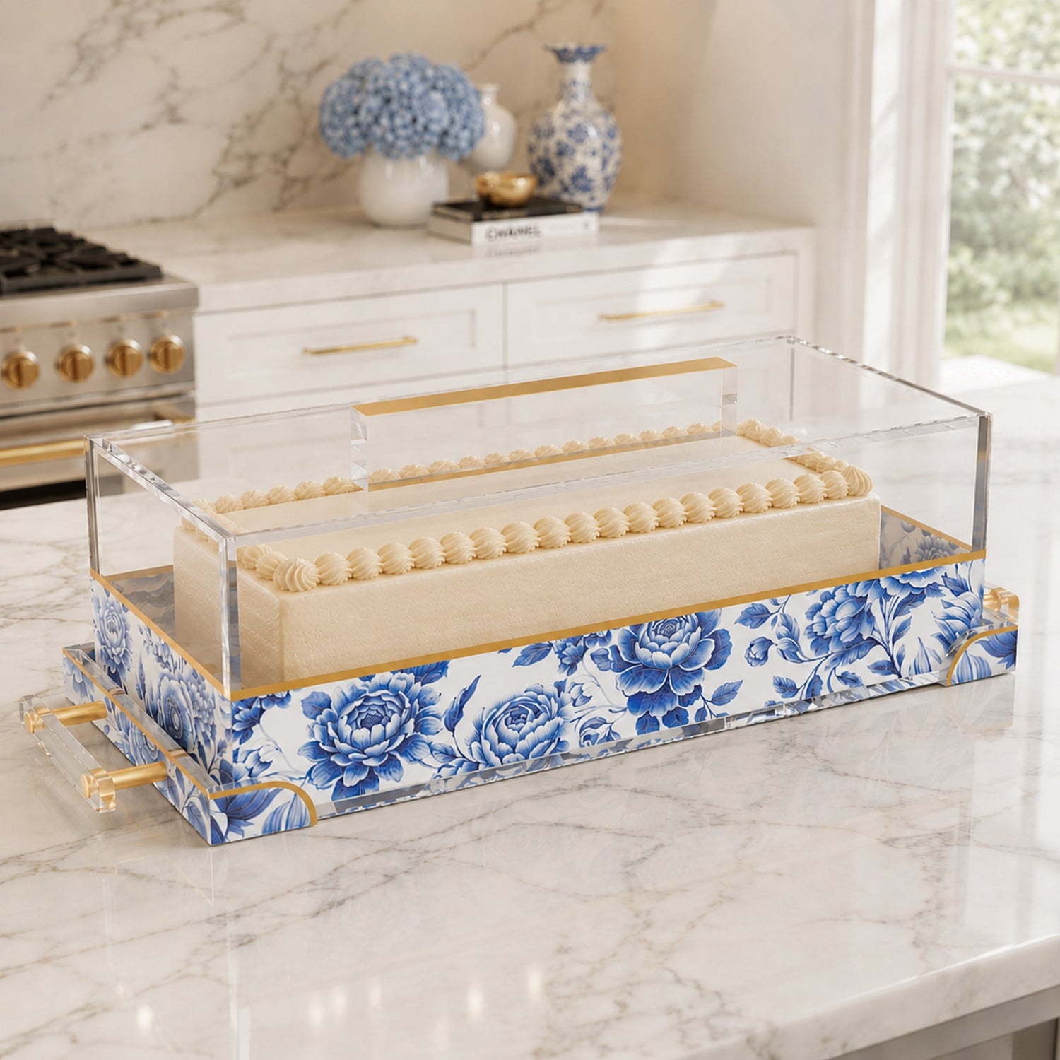 Maison Bloom Cake Log Holder & Tray — Acrylic | Judaica Square Lakewood